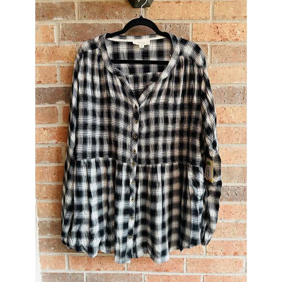 Nurture by Westbound checkered Button Down Blouse 3X - Picture 1 of 3